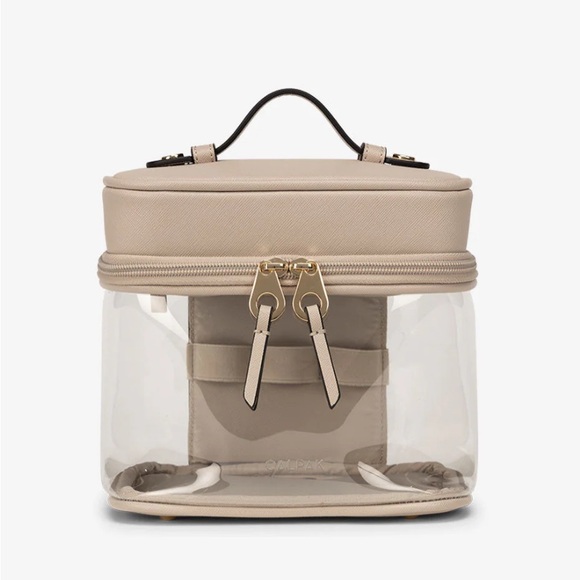 CALPAK Clear Train Case with Top Compartment Stone | NWT Travel Makeup Bag - Picture 2 of 4